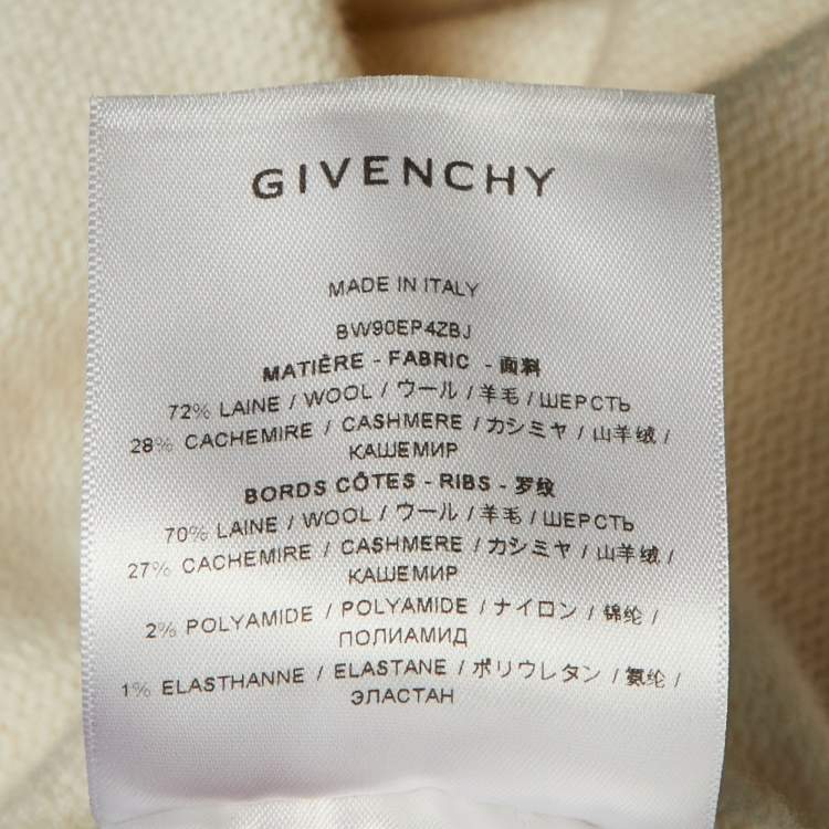 Pre Owned Givenchy Cream/Red Logo Intarsia Wool Blend Cut Out Sleeve Detail Sweater S