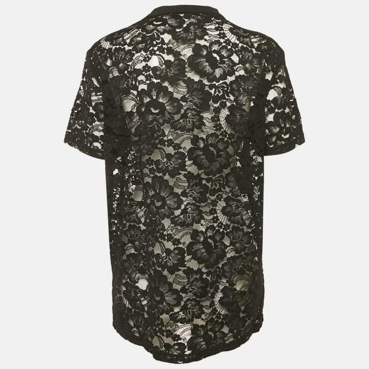 Pre Owned Givenchy Black Sheer Lace Jersey T-Shirt M