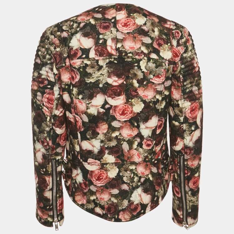 Pre Owned Givenchy Black Floral Print Felt Zip-Up Jacket M