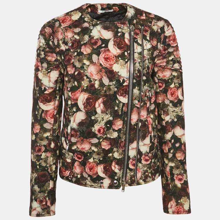 Pre Owned Givenchy Black Floral Print Felt Zip-Up Jacket M