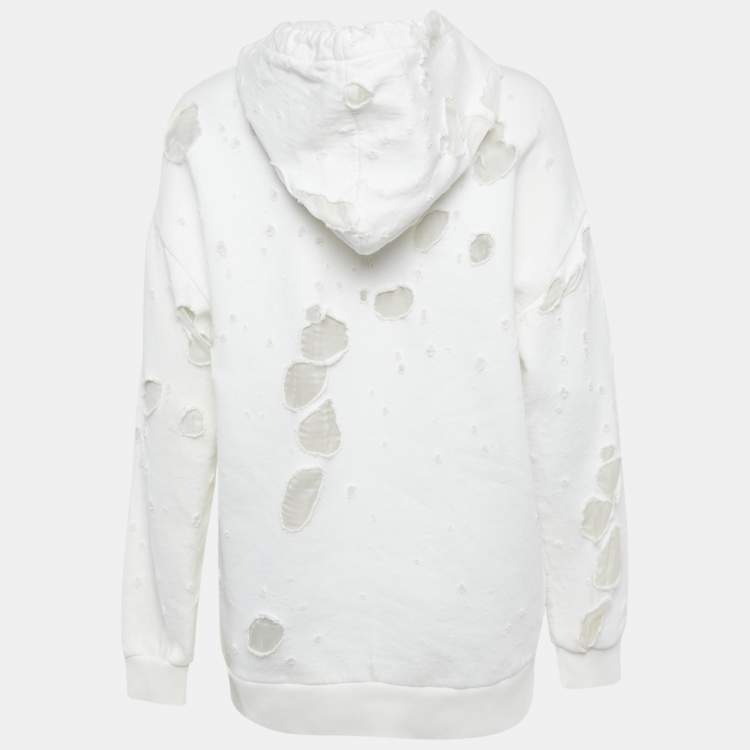 Pre Owned Givenchy White Logo Print Distressed Oversize Hoodie XS 