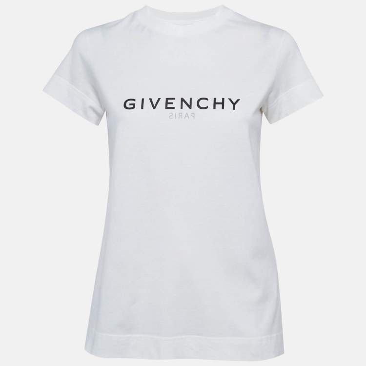 Pre Owned Givenchy White Logo Print Cotton Short Sleeve T-Shirt XS