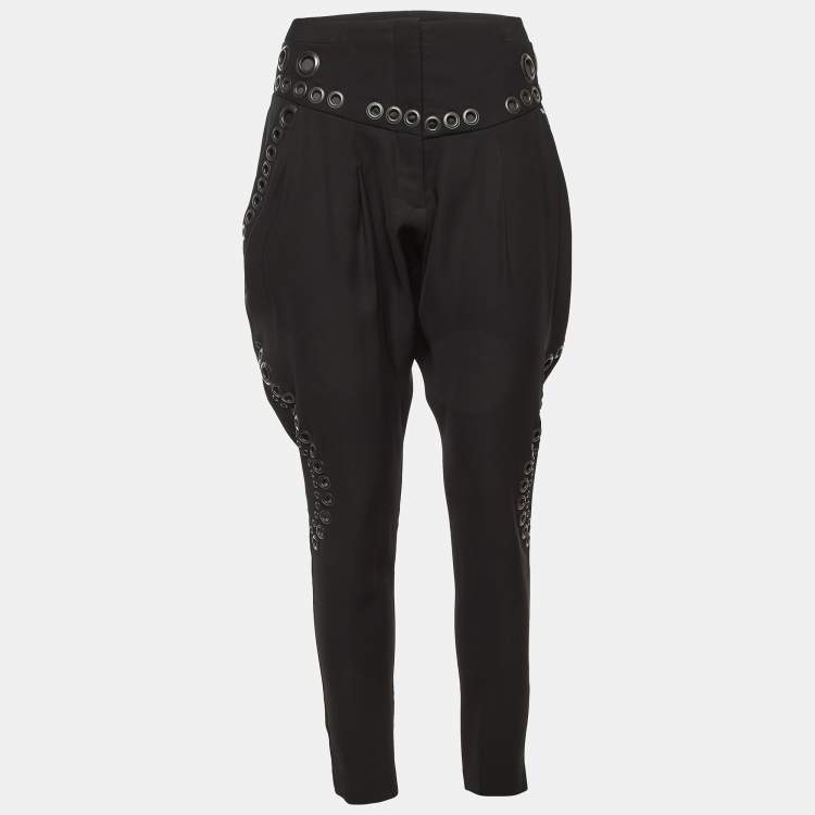 Pre Owned Givenchy Black Crepe Eyelet Detail Trousers M