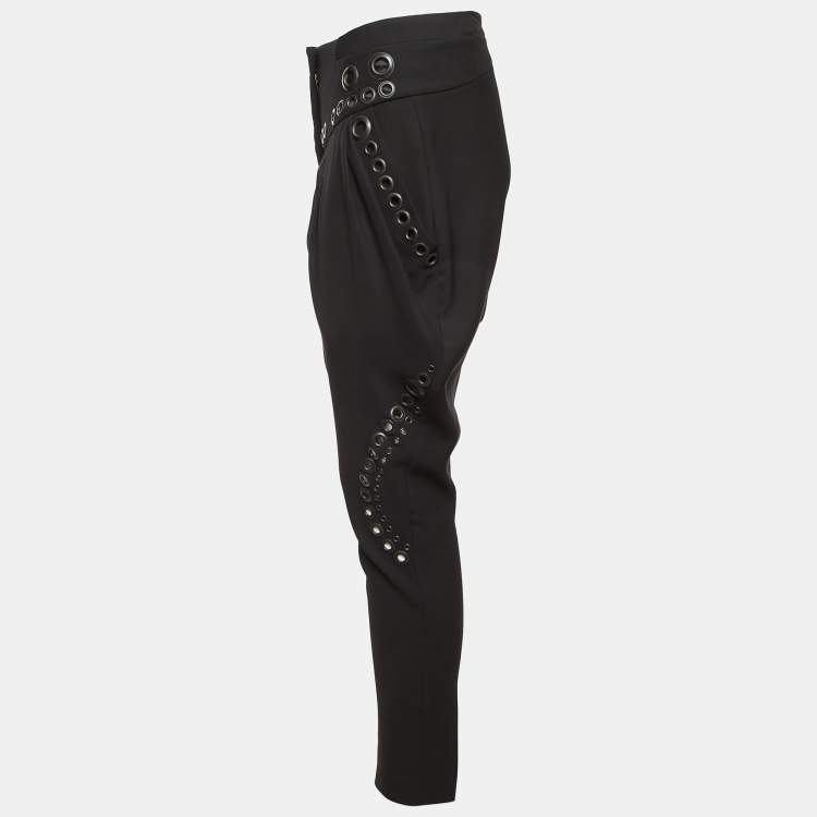 Pre Owned Givenchy Black Crepe Eyelet Detail Trousers M