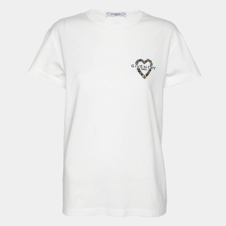 Pre Owned Givenchy White Jersey Heart Logo Embroidered T-Shirt M