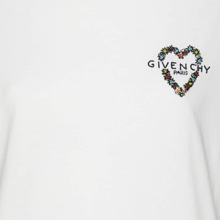 Pre Owned Givenchy White Jersey Heart Logo Embroidered T-Shirt M