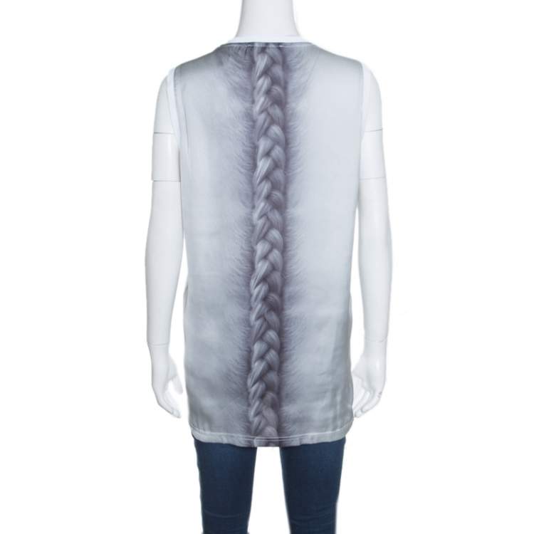 Pre Owned Givenchy White Cotton Braid Printed Detail Sleeveless T Shirt XS