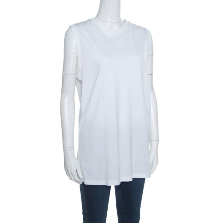 Pre Owned Givenchy White Cotton Braid Printed Detail Sleeveless T Shirt XS