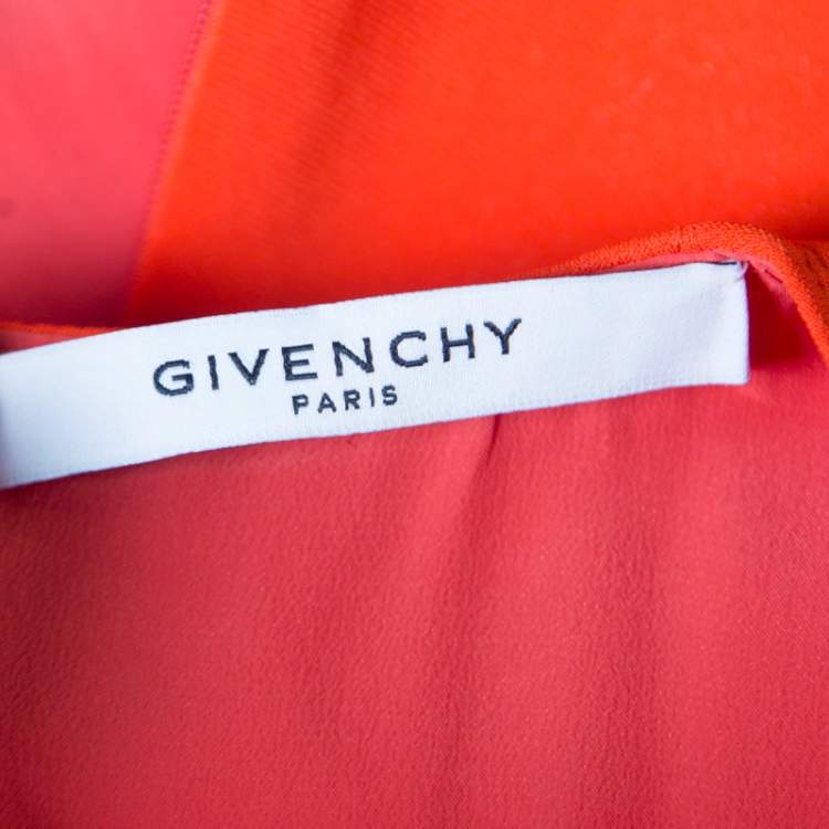 Pre Owned Givenchy Bright Orange Stretch Knit Sleeveless Asymmetric Hem Sheath Dress S