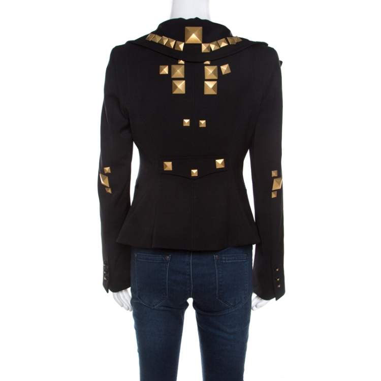 Pre Owned Givenchy Black Studded Wool Oversized Lapel Detail Jacket M 