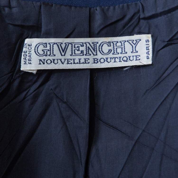 Pre Owned Givenchy Dark Blue Linen Padded Shoulder Double Breasted Jacket L 