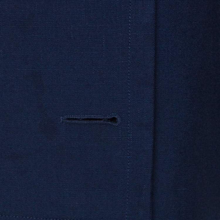 Pre Owned Givenchy Dark Blue Linen Padded Shoulder Double Breasted Jacket L 