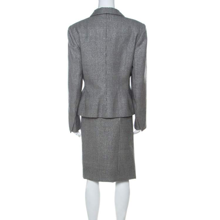 Pre Owned Givenchy Monochrome Prince of Whales Checked Wool Skirt Suit L