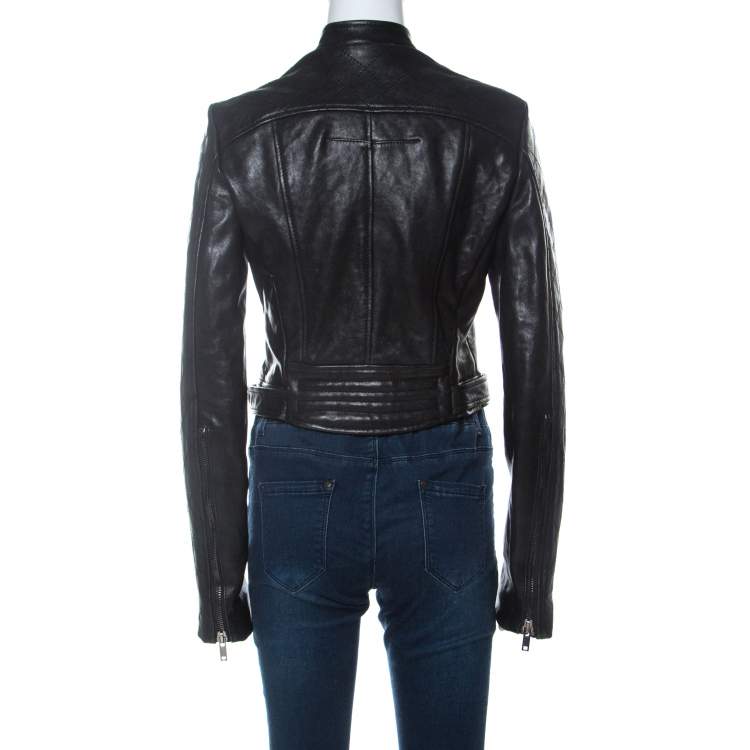 Pre Owned Givenchy Black Lamb Leather Motorcycle Zip Up Jacket M