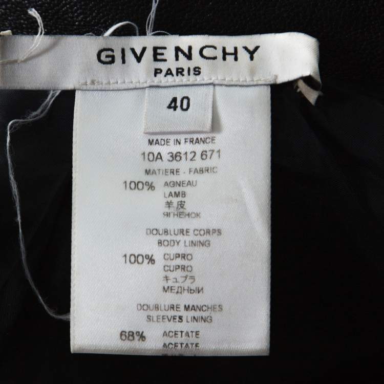 Pre Owned Givenchy Black Lamb Leather Motorcycle Zip Up Jacket M