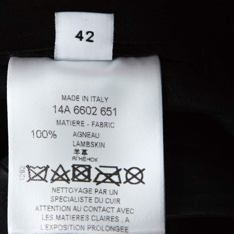 Pre Owned Givenchy Black Lambskin Zip Front Short Sleeve Top L