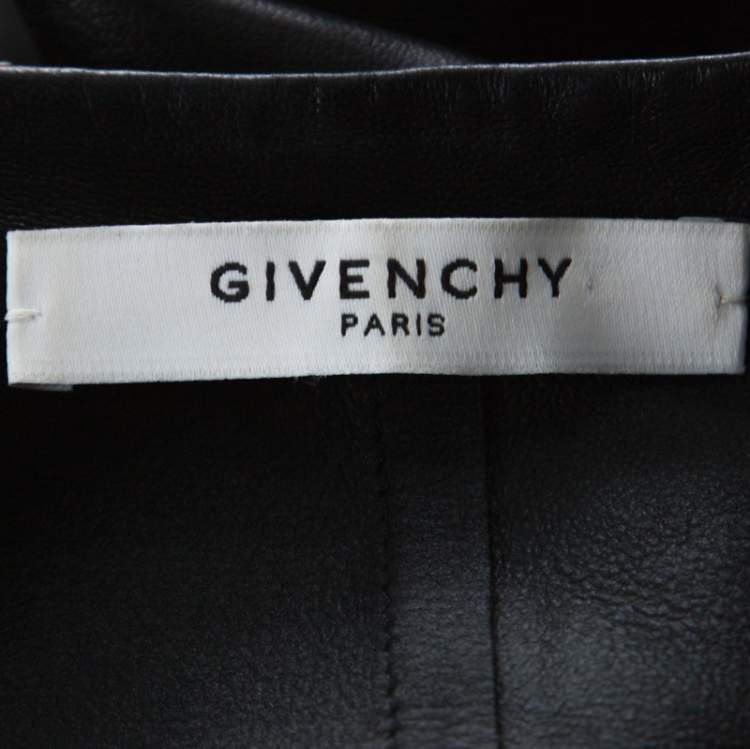 Pre Owned Givenchy Black Lambskin Zip Front Short Sleeve Top L