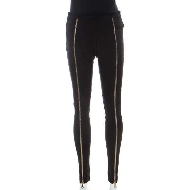 Pre Owned Givenchy Black Stretch Zip Detail Leggings S