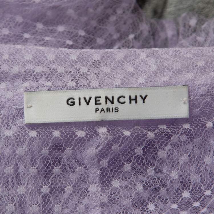 Pre Owned Givenchy Lilac Textured Mesh Ruched Zip Front Dress M