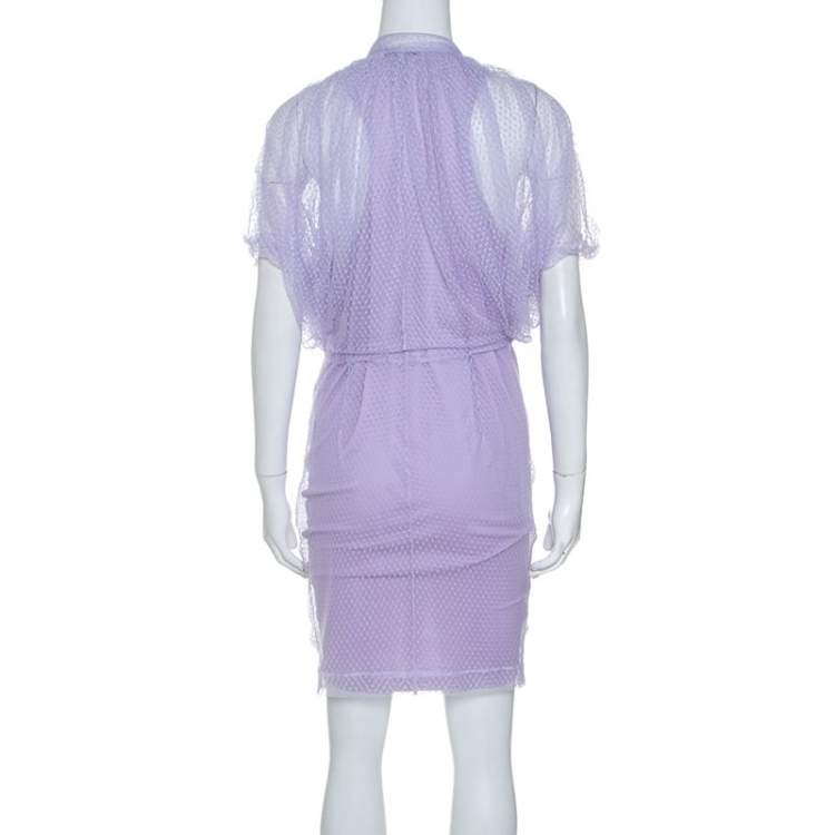 Pre Owned Givenchy Lilac Textured Mesh Ruched Zip Front Dress M