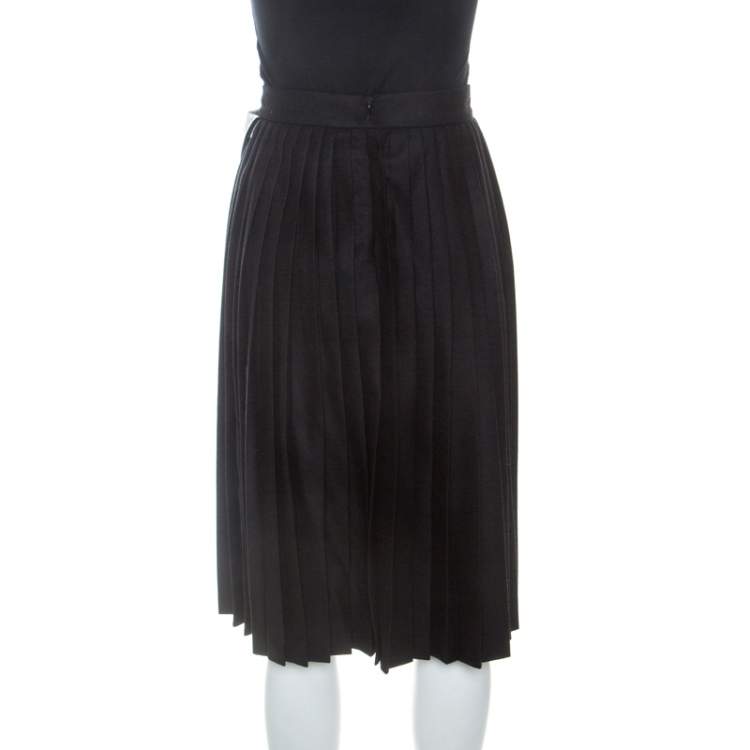 Pre Owned Givenchy Black Wool Contrast Bow Detail Pleated Skirt S