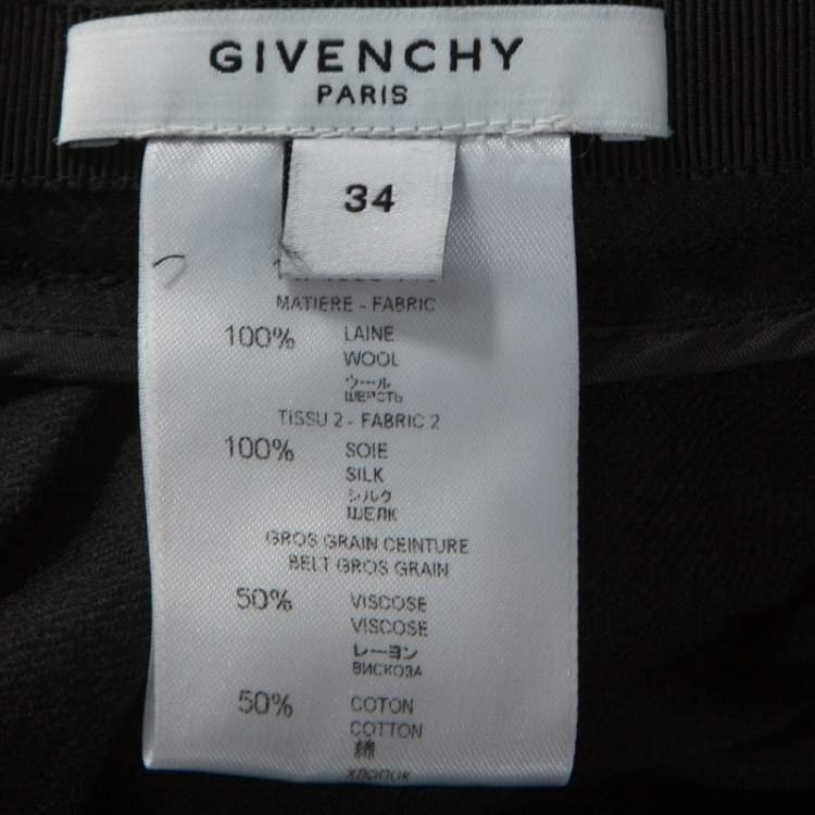 Pre Owned Givenchy Black Wool Contrast Bow Detail Pleated Skirt S