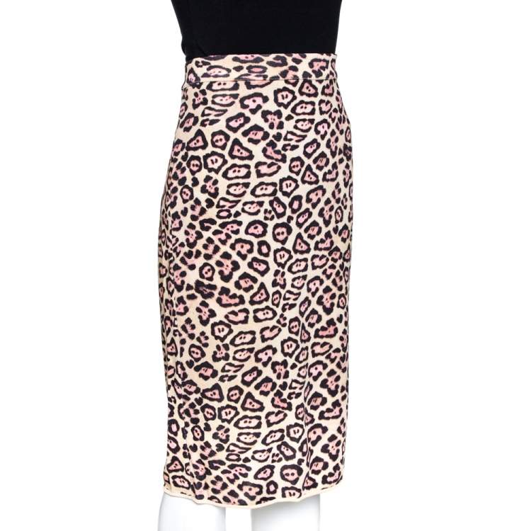 Pre Owned Givenchy Cream Leopard Print Knit Fitted Skirt M