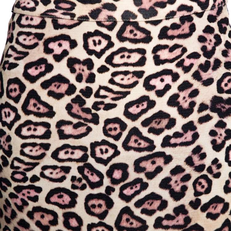 Pre Owned Givenchy Cream Leopard Print Knit Fitted Skirt M