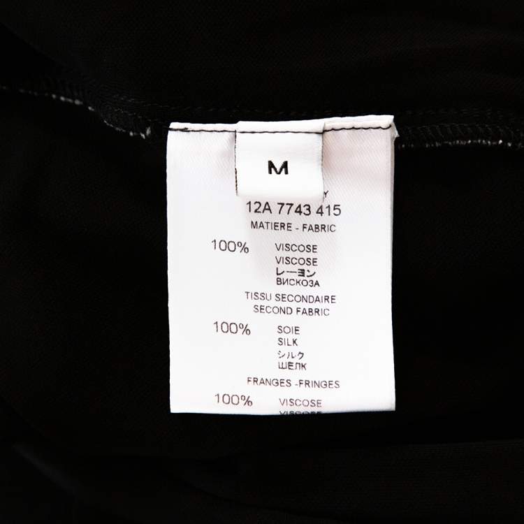 Pre Owned Givenchy Monochrome Crepe Fringed Shawl Detail Top M
