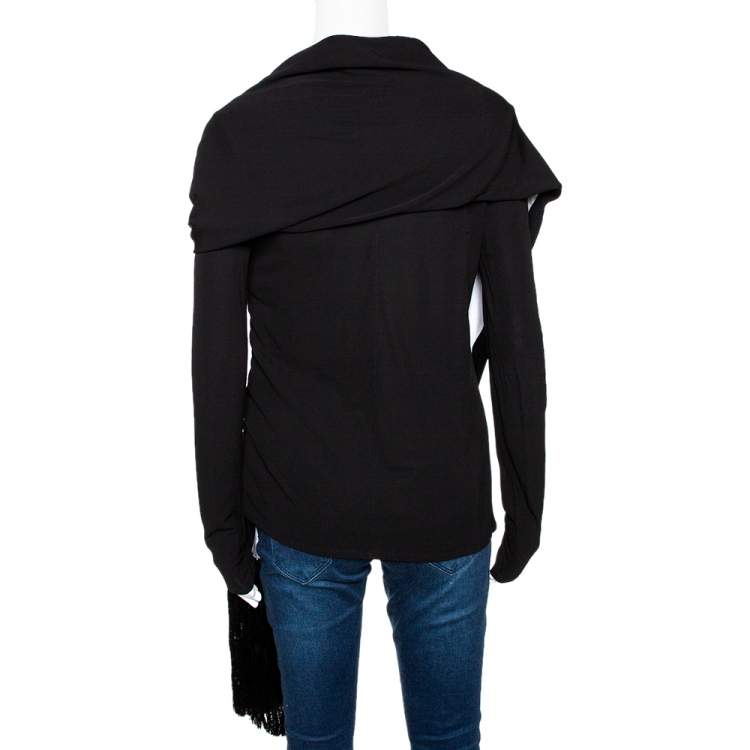 Pre Owned Givenchy Monochrome Crepe Fringed Shawl Detail Top M