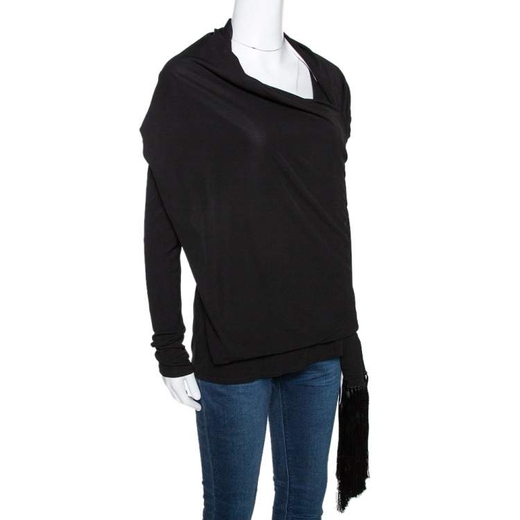 Pre Owned Givenchy Monochrome Crepe Fringed Shawl Detail Top M