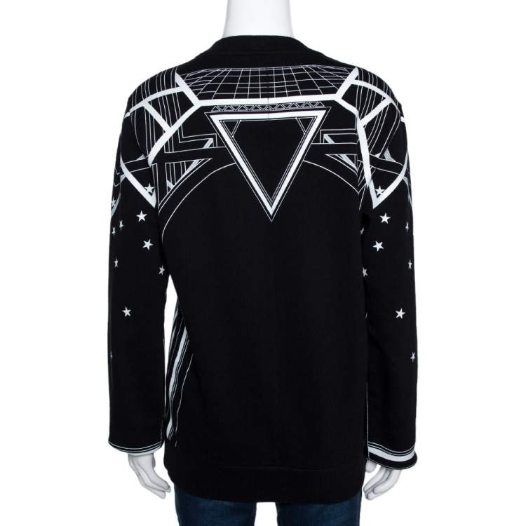 Pre Owned Givenchy Monochrome Knit Geometric Stars Print Sweatshirt L 