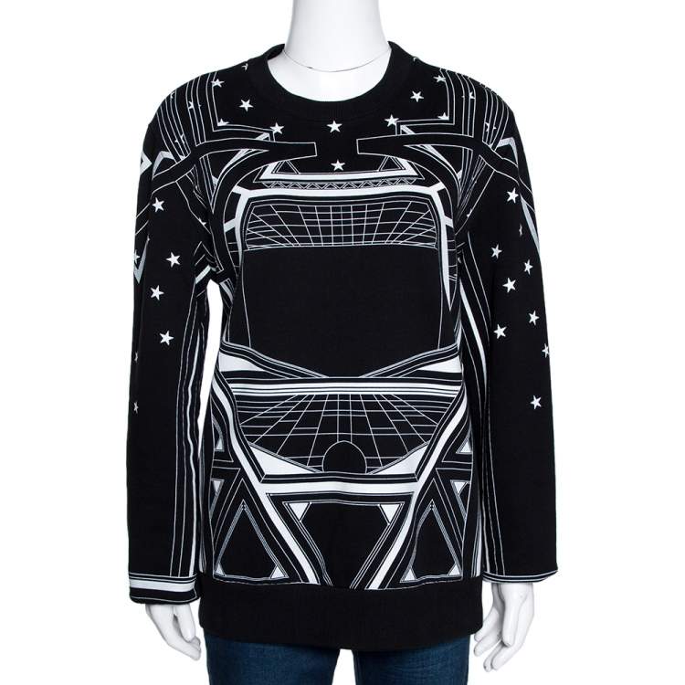 Pre Owned Givenchy Monochrome Knit Geometric Stars Print Sweatshirt L 