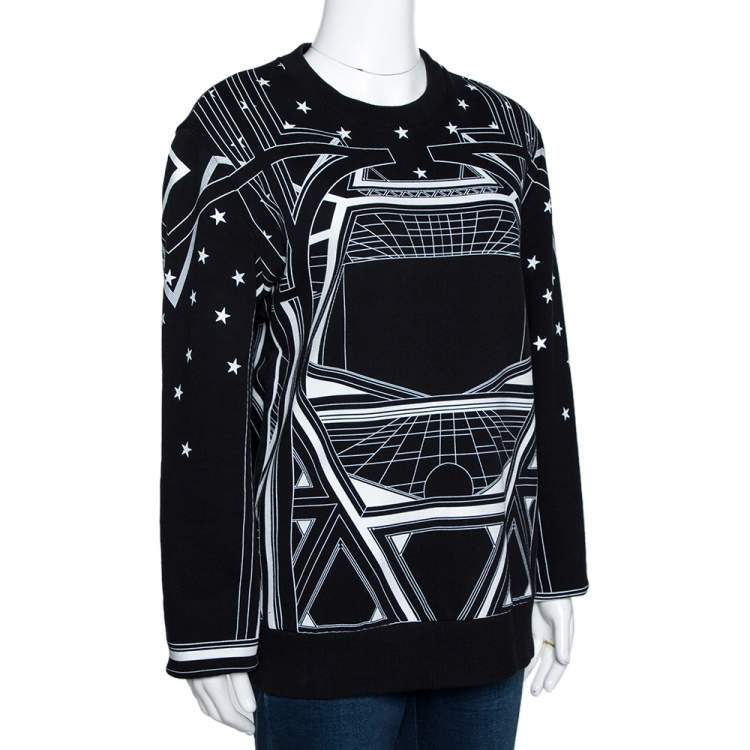 Pre Owned Givenchy Monochrome Knit Geometric Stars Print Sweatshirt L 