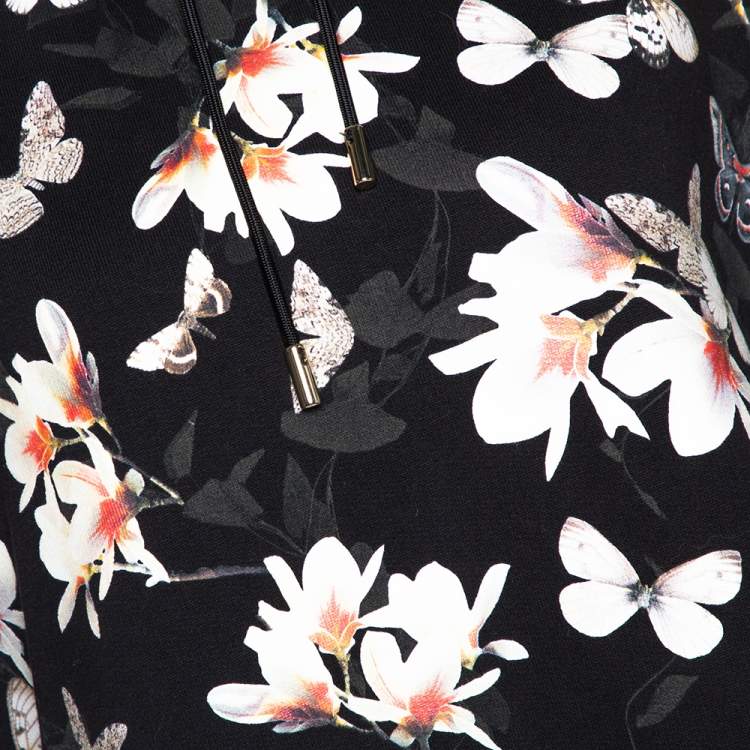 Pre Owned Givenchy Black Floral Moth Print Cotton Sleeveless Hoodie M
