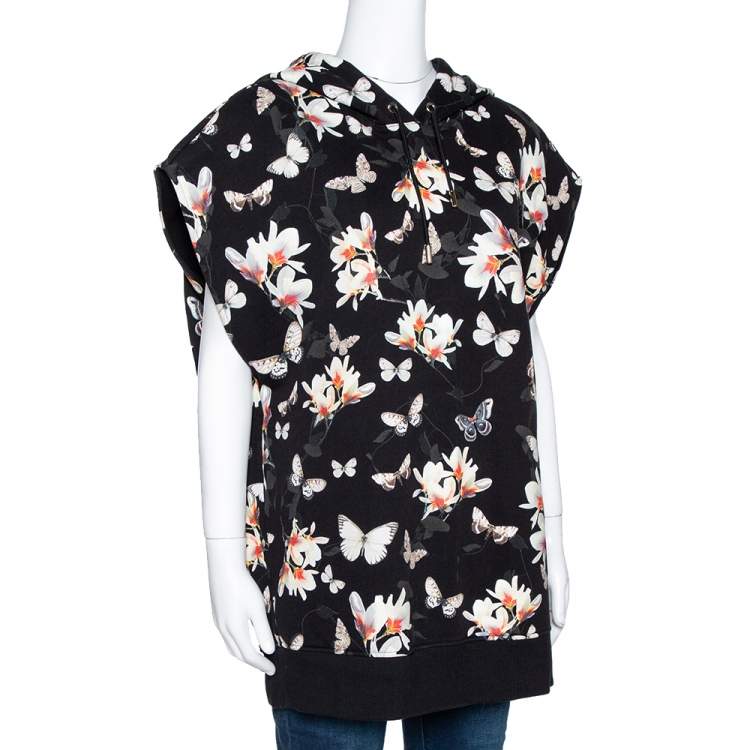 Pre Owned Givenchy Black Floral Moth Print Cotton Sleeveless Hoodie M