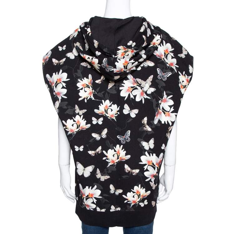 Pre Owned Givenchy Black Floral Moth Print Cotton Sleeveless Hoodie M