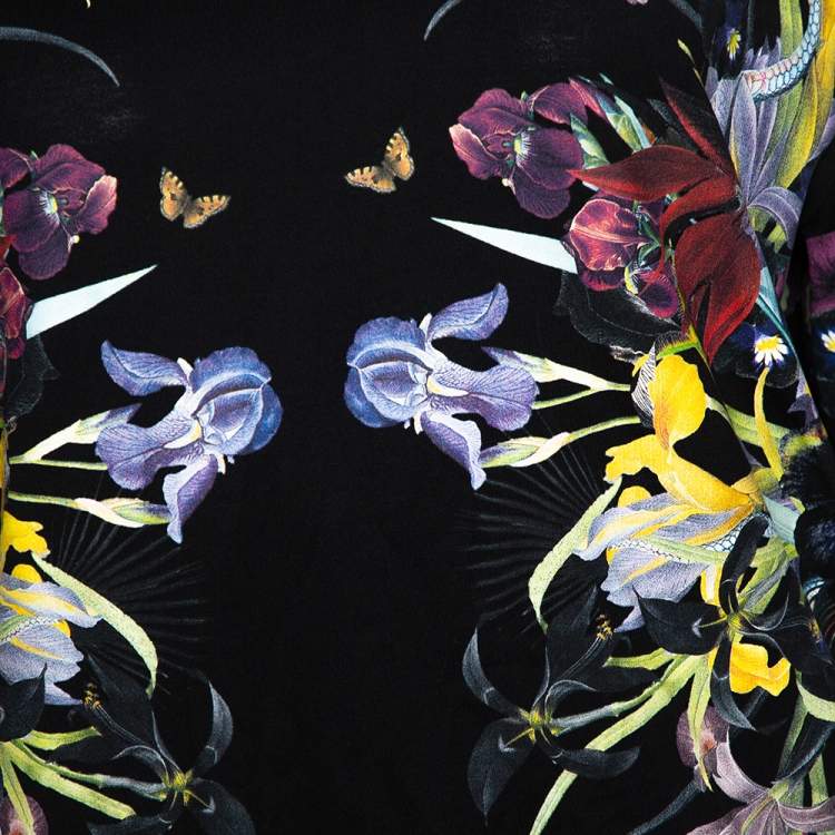 Pre Owned Givenchy Black Floral Print Cotton Crew Neck T-Shirt S