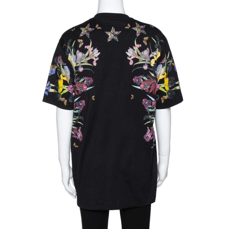 Pre Owned Givenchy Black Floral Print Cotton Crew Neck T-Shirt S