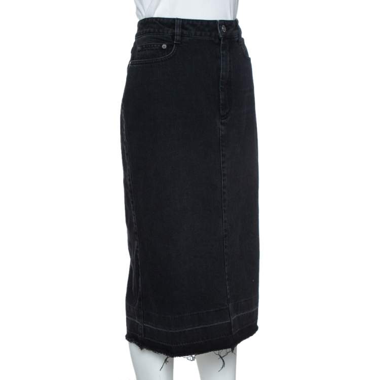 Givenchy Black Denim Distressed Hem Fitted Skirt L Givenchy