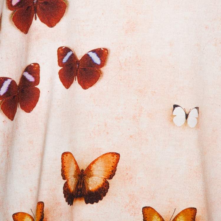 Pre Owned Givenchy Peach Butterfly Print Cotton Crew Neck T-Shirt M