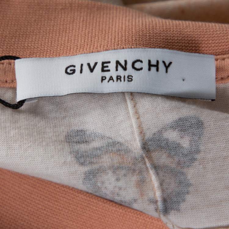 Pre Owned Givenchy Peach Butterfly Print Cotton Crew Neck T-Shirt M