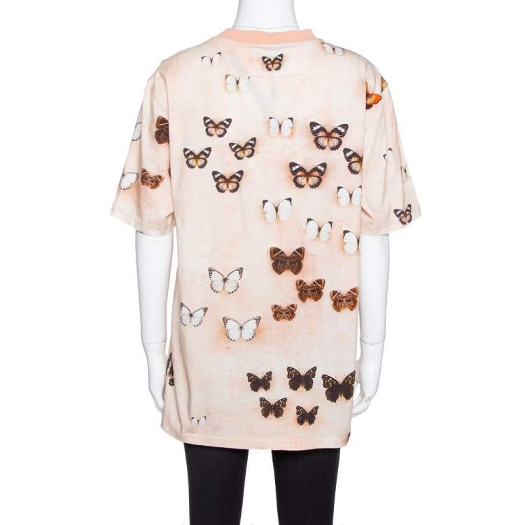 Pre Owned Givenchy Peach Butterfly Print Cotton Crew Neck T-Shirt M