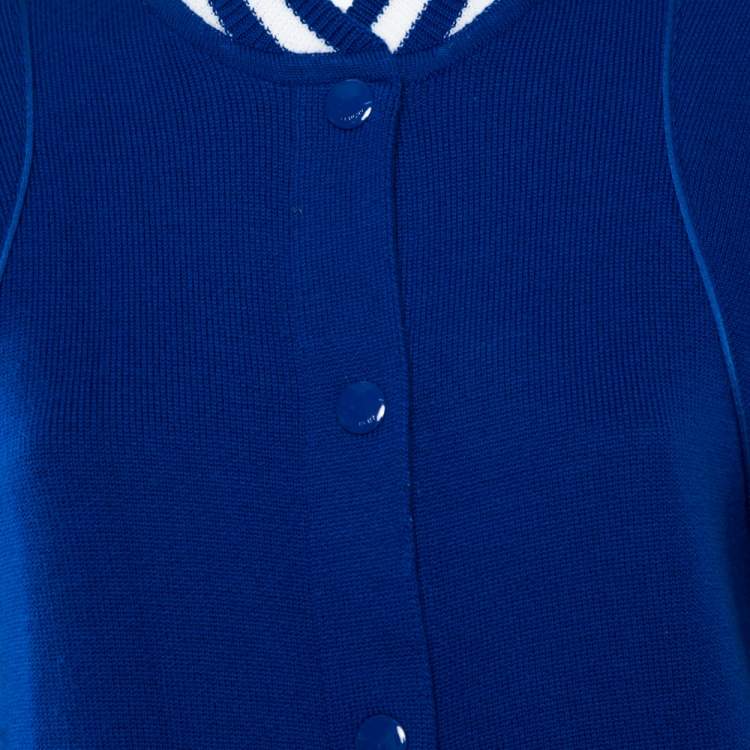 Pre Owned Givenchy Blue Wool Knit Logo Embroidered Bomber Jacket XS