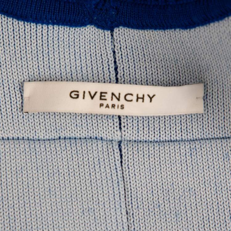Pre Owned Givenchy Blue Wool Knit Logo Embroidered Bomber Jacket XS