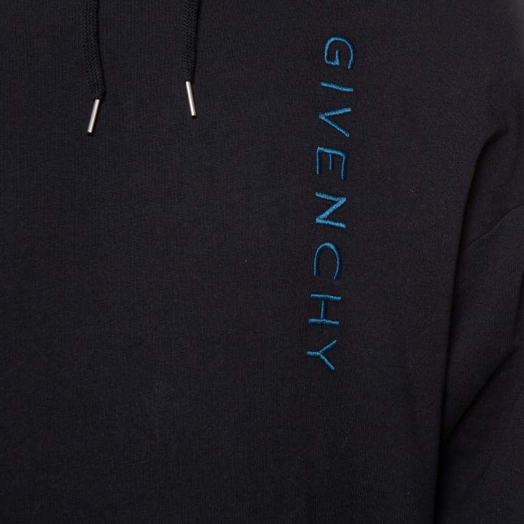 مملوكة مسبقًا Givenchy Black Cotton Logo Embroidered Contrast Detail Hooded Sweatshirt S