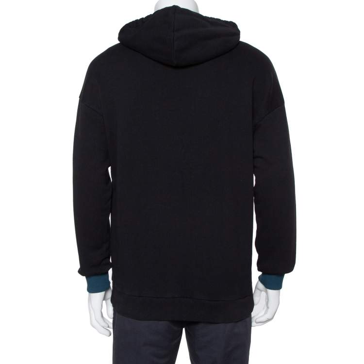 مملوكة مسبقًا Givenchy Black Cotton Logo Embroidered Contrast Detail Hooded Sweatshirt S