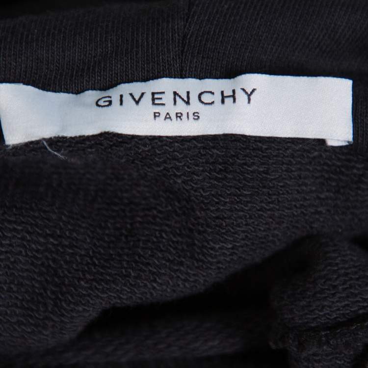 مملوكة مسبقًا Givenchy Black Cotton Logo Embroidered Contrast Detail Hooded Sweatshirt S