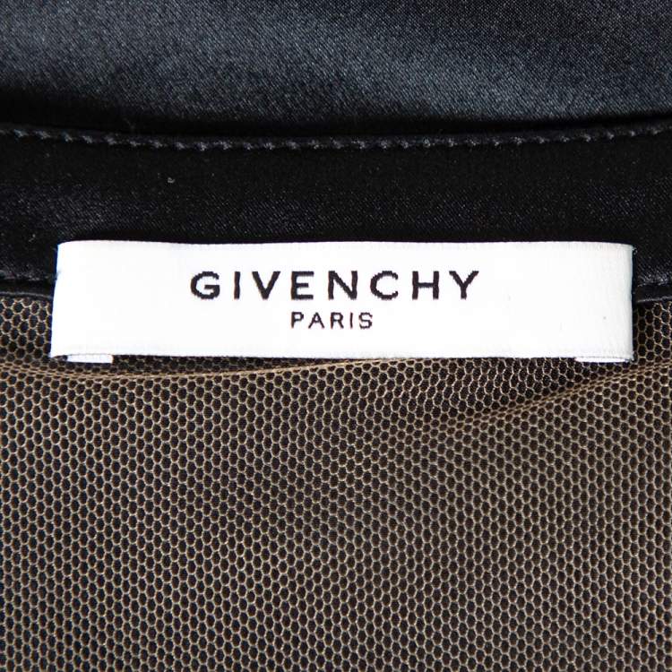 Pre Owned Givenchy Black Silk & Lace Paneled Shoulder Zip Detail Top S