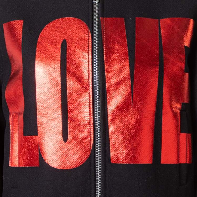 Pre Owned Givenchy Black Wool Love Printed Bomber Jacket M